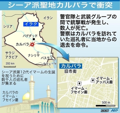 シーア派聖地カルバラで銃撃戦