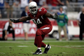 第1Qにサックを成功させアピールをするカーディナルスのDEアントニオ・スミス（%%Antonio Smith%%）。(c)AFP/Getty Images Jeff Gross