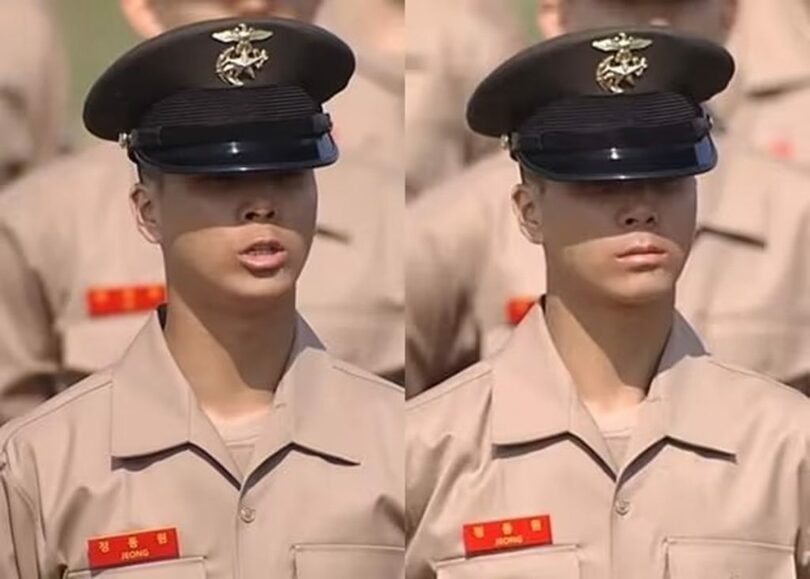 海兵隊第1327期の修了式で確認されたチョン・ドンウォン＝国防広報院KFNユーチューブ（c）news1