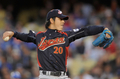 第2回ワールド・ベースボール・クラシック（%%2009 World Baseball Classic%%）決勝、韓国戦に先発し、7回2／3を4安打2失点に抑えた日本の岩隈久志（%%Hisashi Iwakuma%%）。（2009年3月23日撮影）(c)AFP/Getty Images/Kevork Djansezian