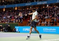 男子テニス、ストックホルム・オープン、シングルス決勝。リターンを打つグリゴール・ディミトロフ（2017年10月22日撮影）。(c)AFP/Jonathan NACKSTRAND