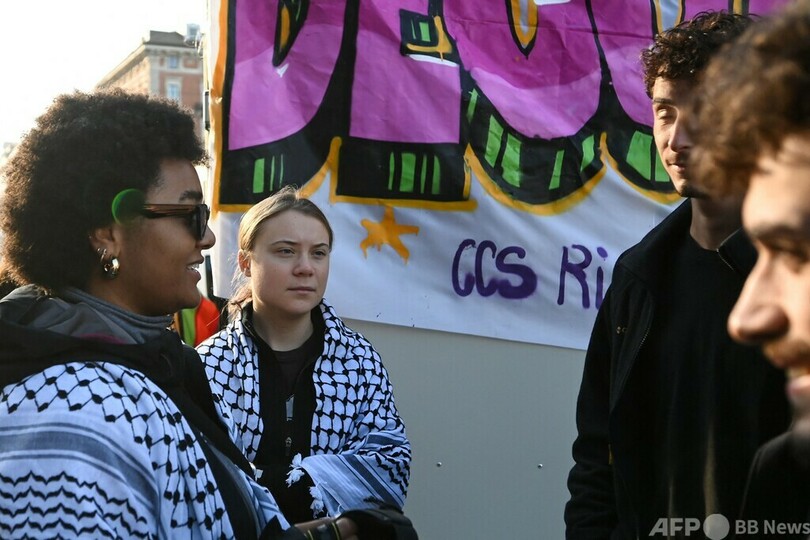 グレタさん、伊ミラノで親パレスチナ抗議集会に参加