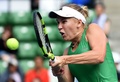 女子テニス、東レ・パンパシフィック・オープン、シングルス決勝。リターンを打つカロリーネ・ボズニアツキ（2016年9月25日撮影）。(c)AFP/TORU YAMANAKA