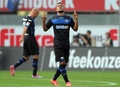 13-14ドイツ・ブンデスリーガ1部第4節、SCパーダーボルン07（SC Paderborn 07）対ハノーバー96（Hannover 96）。先制点を決め喜ぶSCパーダーボルン07のエリアス・カチュンガ（Elias Kachunga、2014年9月20日撮影）。(c)AFP/DPA/OLIVER KRATO