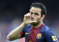 12-13スペイン1部リーグは18日、第38節の試合が各地で行われ、FCバルセロナ（FC Barcelona）は4-1でマラガ（Malaga CF）を下した。

得点を挙げ喜ぶFCバルセロナのセスク・ファブレガス（Cesc Fabregas、2013年6月1日撮影）。(c)AFP/LLUIS GENE