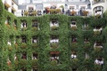パリ（Paris）・モンテーニュ通り（Avenue Montaigne）にある老舗ホテル「プラザ・アテネ（Plaza Athenee）」の中庭に面するバルコニーで記念撮影をする従業員ら（2013年10月1日撮影）。(c)AFP/FRED DUFOUR