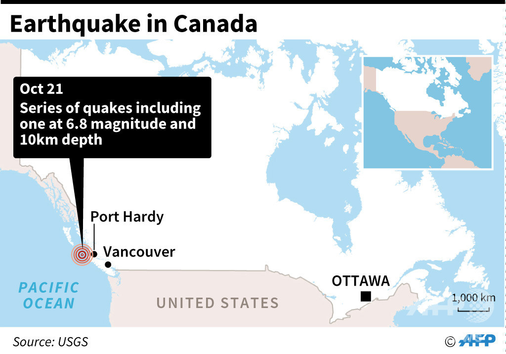 カナダ西岸沖で地震が立て続けに4度発生 最大でm6 8 写真1枚 国際ニュース Afpbb News