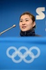 ソチ冬季五輪、フィギュアスケートの会場アイスバーグ・スケーティング・パレス（Iceberg Skating Palace）で記者会見に臨む村上佳菜子（Kanako Murakami、2014年2月17日撮影）。(c)AFP/JUNG YEON-JE