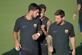 レアル・マドリードとのインターナショナルチャンピオンズ杯を控え、チーム練習に臨むFCバルセロナの（左から）ルイス・スアレス、ネイマール、リオネル・メッシ（2017年7月27日撮影）。(c)AFP/HECTOR RETAMAL
