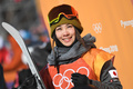 平昌冬季五輪、スノーボード女子スロープスタイル決勝。笑顔を見せる藤森由香（2018年2月12日撮影）。(c)AFP/LOIC VENANCE