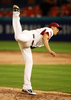 第2回ワールド・ベースボール・クラシック（%%2009 World Baseball Classic%%）2次ラウンド2組1位決定戦、米国戦に5番手で登板し、1回を1安打無失点に抑えたベネズエラのオーバー・モレノ（%%Orber Moreno%%）。（2009年3月18日撮影）(c)AFP/Getty Images/Doug Benc