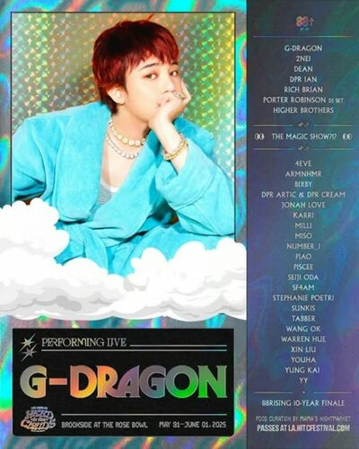 G-DRAGON、米大型フェス「HEAD IN THE CLOUDS LA 2025」ヘッドライナーに
