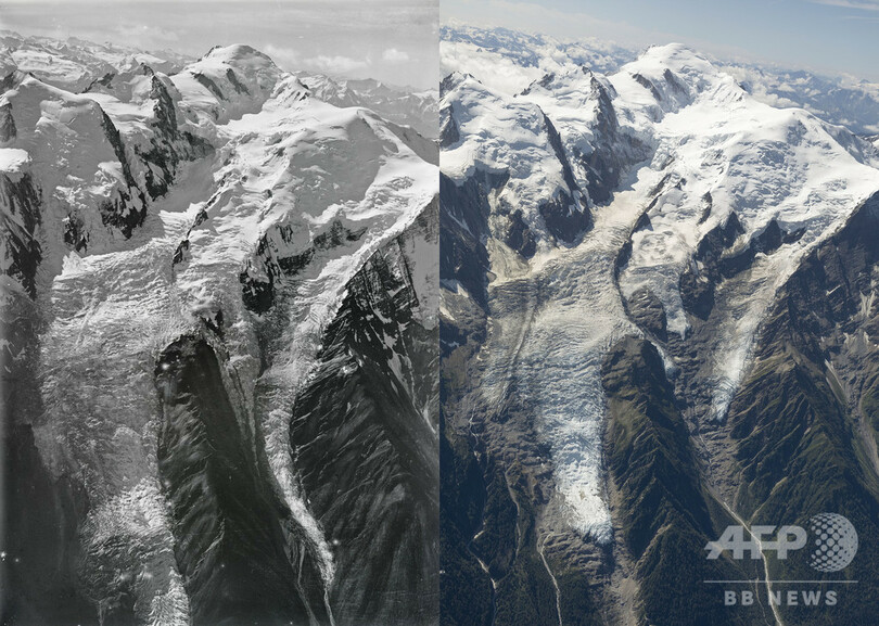 モンブラン氷河の100年前と現在、英大が比較画像を作成 氷河の融解あらわに 写真2枚 国際ニュース:AFPBB News