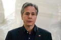 ウクライナの首都キーウ訪問後、ポーランドのウクライナ国境で記者会見に臨む米国のアントニー・ブリンケン国務長官（2022年4月25日撮影）。(c)Alex Brandon / POOL / AFP