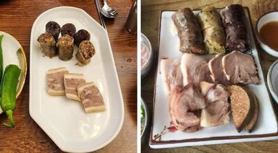 他の写真と比較して、はっきりわかった「なんか寂しいこの定食」…韓国のスンデ屋に不満の投稿