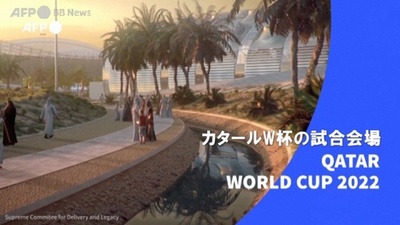 字幕:ビデオグラフィック「カタールW杯の試合会場」