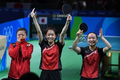 福原、涙の団体勝利 卓球女子で日本銅メダル
