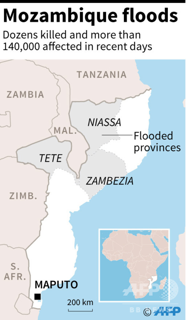 モザンビークで洪水、66人が死亡 隣国のマラウイでも45人死亡