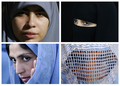 イスラム教徒の女性の服装。左上から時計回りに、ヒジャブ、ニカブ、ブルカ、チャドル（2009年6月19日作成）。(c)AFP/(LtoR)CRIS BOURONCLE/FAROOQ NAEEM/BEHROUZ MEHRI/FARZANA WAHIDY