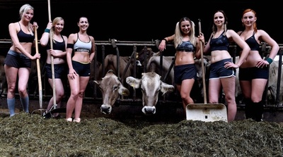 牛舎でポーズ!? 「農ガール」たちがカレンダー撮影 ドイツ