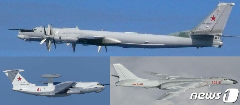 ロシアのTU95爆撃機（上から時計回り）と中国のH6爆撃機、ロシアのA50空中早期警報統制機(c)ロイター/news1