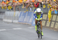 第92回ジロ・デ・イタリア（%%2009 Giro d&apos;Italia%%）第21ステージ（ローマ市街、14.4キロメートル個人タイムトライアル）。ラボバンク（%%Rabobank%%）のデニス・メンショフ（%%Denis Menchov%%、ロシア）が、首位と24秒差の19分06秒でステージを10位で終え、合計タイムを86時間03分11秒として総合優勝を果たした。写真は合計タイム86時間05分10秒で総合3位に入ったリクイガス（%%Liquigas%%）のフランコ・ペッリツォッティ（%%Franco Pellizotti%%）。（2009年5月31日撮影）(c)AFP/DAMIEN MEYER