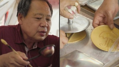 動画:イカゲームの「カルメ焼きのプロ」、屋台が大繁盛 韓国
