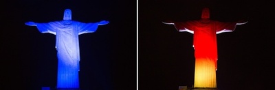 W杯決勝前夜、リオのキリスト像もライトアップ