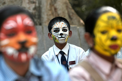 トラ保護訴える子ども向けイベント、インドで開催