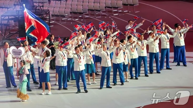 2026年愛知・名古屋アジア大会の開会式に入場する北朝鮮選手団(c)news1
