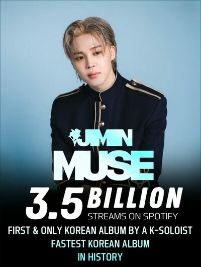 BTSジミンの「MUSE」、Spotifyで35億ストリーミング突破