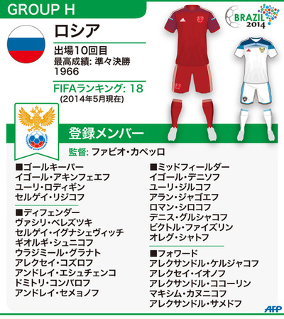 【図解】W杯ブラジル大会：ロシア代表メンバー23人