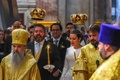 ロシア・サンクトペテルブルクのイサク大聖堂で行われたゲオルギー・ミハイロビッチ・ロマノフ氏とレベッカ・ビルジニア・ベッタリーニさんの結婚式（2021年10月1日撮影）。(c)Olga MALTSEVA / AFP