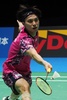 バドミントン、ジャパン・オープン、男子シングルス準決勝。リターンを打つ奈良岡功大（2023年7月29日撮影）。(c)Toshifumi KITAMURA / AFP
