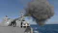 クリミア半島セバストポリ沖の黒海で実施された軍事演習に参加したロシアのミサイル巡洋艦「モスクワ」。ロシア国防省が公開した映像より（2022年2月18日公開、資料写真）。(c)AFP PHOTO /  RUSSIAN DEFENCE MINISTRY