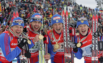 バイアスロン世界選手権 ロシアが男子リレーで2連覇