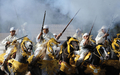 モロッコの首都ラバト（Rabat）で、伝統の騎馬戦術を再現する祭り「ファンタジア（Fantasia）」が開催された。写真は馬に乗る参加者（2009年7月9日撮影）。(c)AFP/FADEL