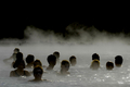 写真はアイスランドの首都レイキャビク（Reykjavik）郊外にある温泉｢ブルーラグーン（Blue Lagoon）｣を楽しむ観光客。ブルーラグーンは水の色が青と緑であることから、この名で呼ばれている。健康効果もうたわれている（2009年4月26日撮影）。(c)AFP/OLIVIER MORIN