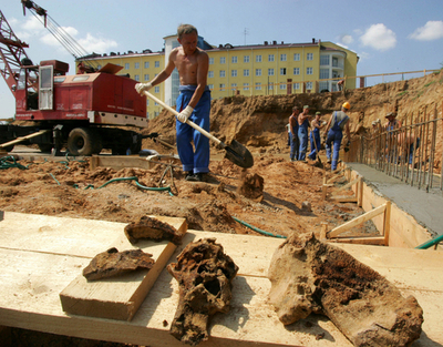 建築現場からマンモスの骨　ベラルーシ