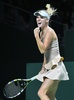 女子テニス、WTAツアー選手権（BNP Paribas WTA Championships - Singapore 2014）2日目。勝利を喜ぶカロリーネ・ボズニアツキ（Caroline Wozniacki、2014年10月21日撮影）。(c)AFP/ROSLAN RAHMAN 

