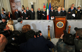 2008年2月6日、イタリア・ローマ（Rome）のクイリナーレ宮（Quirinal Palace、大統領官邸）で記者会見を開くジョルジョ・ナポリターノ（Giorgio Napolitano）大統領。(c)AFP/ANDREAS SOLARO