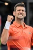 テニス、アデレード国際1、男子シングルス2回戦。勝利を喜ぶノバク・ジョコビッチ（2023年1月5日撮影）。(c)Brenton EDWARDS / AFP