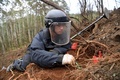 地雷除去作業にあたる兵士（2018年3月6日撮影）。(c)CNS/兪靖