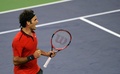 男子テニス、上海マスターズ（2014 Shanghai Rolex Masters）シングルス準決勝。勝利を喜ぶロジャー・フェデラー（Roger Federer、2014年10月11日撮影）。(c)AFP/JOHANNES EISELE