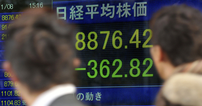 東京株、8日ぶり大幅反落 日経平均9000円割れ