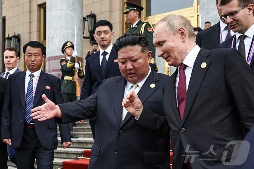 北朝鮮のキム・ジョンウン（金正恩）朝鮮労働党総書記とロシアのプーチン大統領＝2025年9月3日(c)AFP/news1