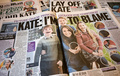 キャサリン皇太子妃の公式の家族写真が加工されていた件について報じる英国の新聞各紙（2024年3月12日撮影）。(c)Paul ELLIS / AFP