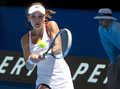 テニス男女混合国別対抗戦、第27回ホップマンカップ（Hopman Cup XXVII）4日目、英国対ポーランド。リターンを狙うアニエスカ・ラドワンスカ（Agnieszka Radwanska、2015年1月7日撮影）。(c)AFP/TONY ASHBY