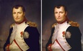 米ニューヨーク（New York）で見つかった仏画家ジャックルイ・ダビッド（Jacques-Louis David）作のフランス皇帝ナポレオン・ボナパルト（Napoleon Bonaparte）の肖像画。修復前（左）と後（右）の写真（2013年10月1日提供）。(c)AFP/COLLINS FINE ART, LTD, NEW YORK/RICHARD COLLINS