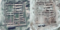 イラク北部にある古代アッシリアの都市遺跡「ニムルド」で、破壊される前（左）と後（右）のナブ神殿を捉えた衛星画像。国連訓練調査研究所（UNITAR）提供（2016年6月8日提供）。(c)AFP/HO/UNOSAT